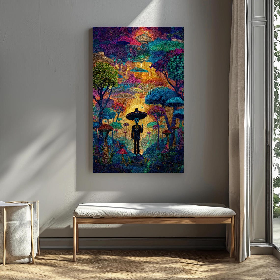 Day Of The Dead Skeleton Canvas Wall Art Colorful Mexican Print