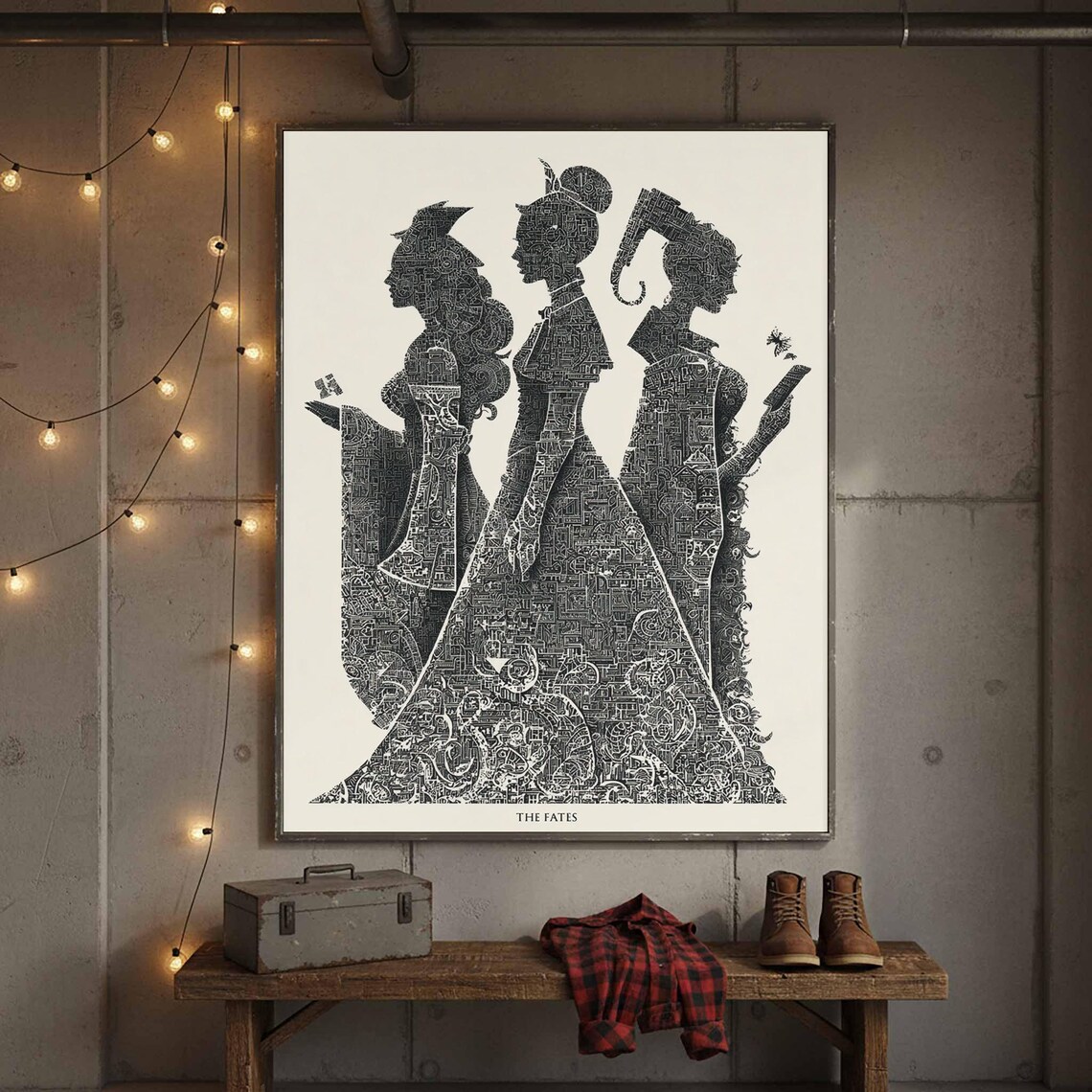 The Fates Greek Mythology Poster Three Women Doodle Silhouette