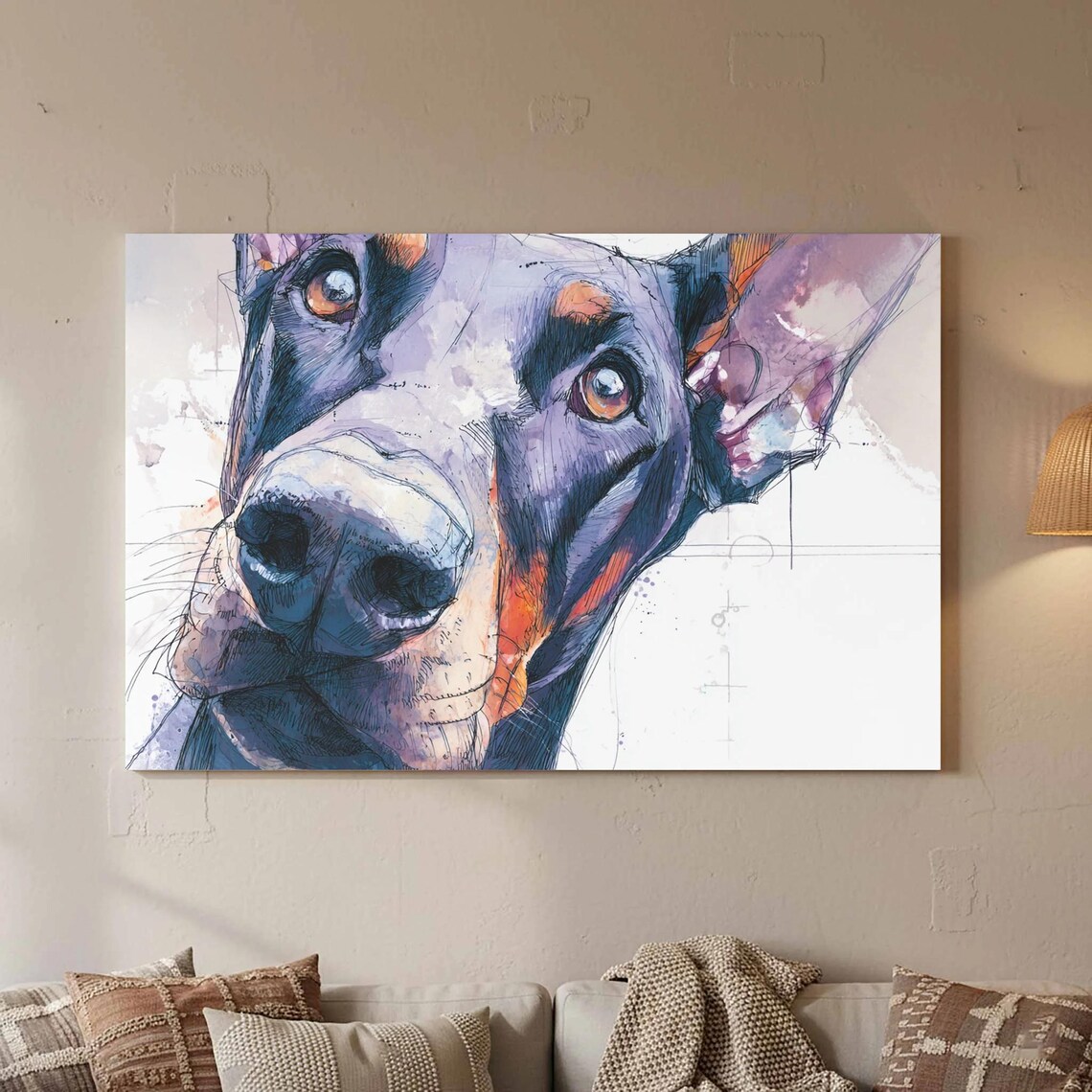 Doberman Pinscher Dog Portrait Expressive Watercolor Artwork Poster