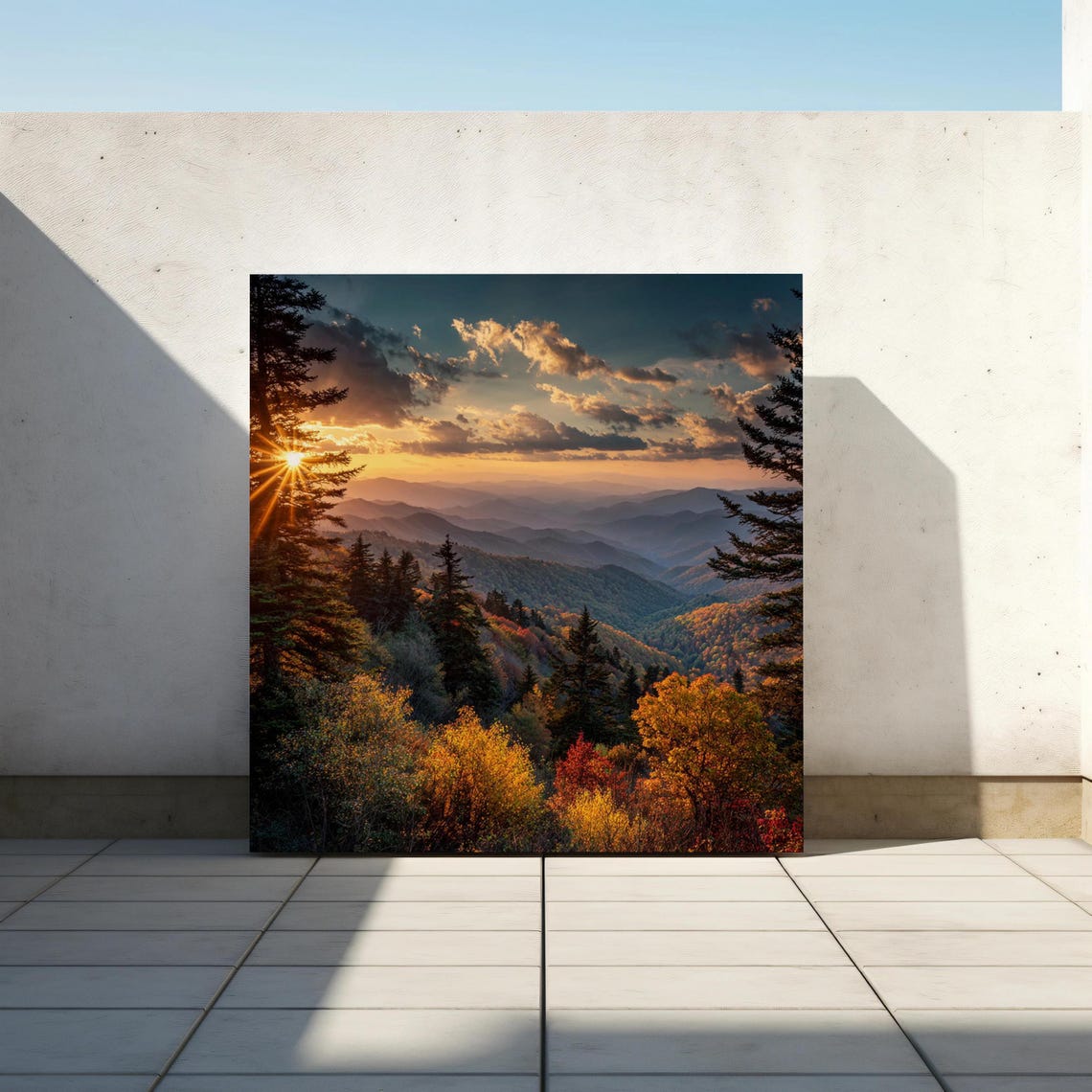 Mountain Sunset Autumn Forest Layered Blue Ridges Nature Photo Poster