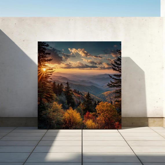 Mountain Sunset Canvas Wall Art Autumn Forest Landscape Print