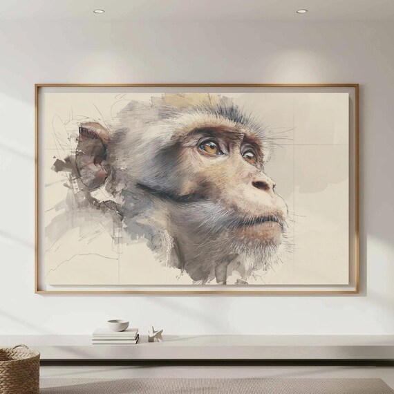 Monkey Portrait Canvas Wall Art Expressive Watercolor Print