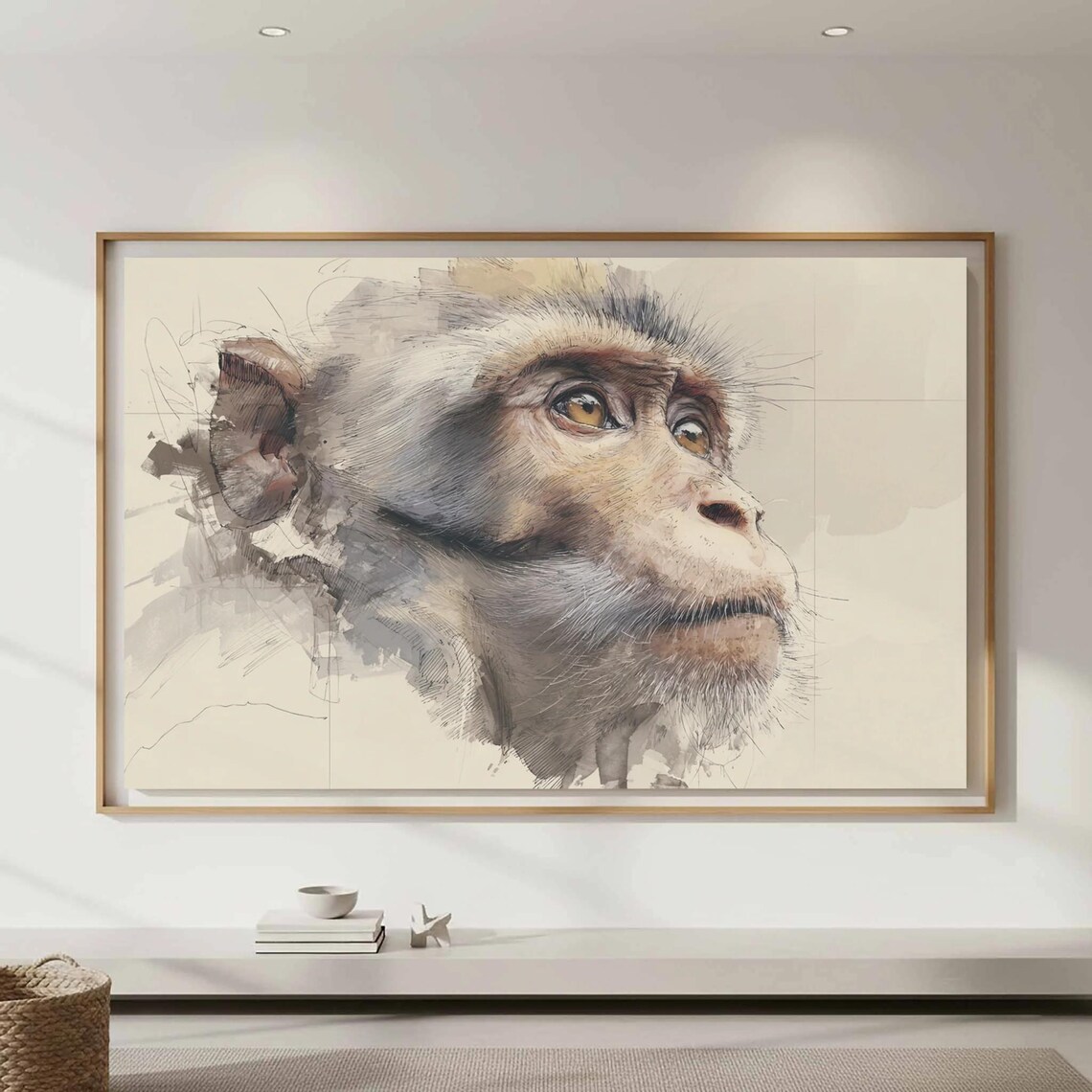 Monkey Portrait Canvas Wall Art Expressive Watercolor Print