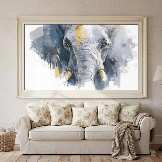 Elephant Portrait Canvas Wall Art Watercolor Style Print