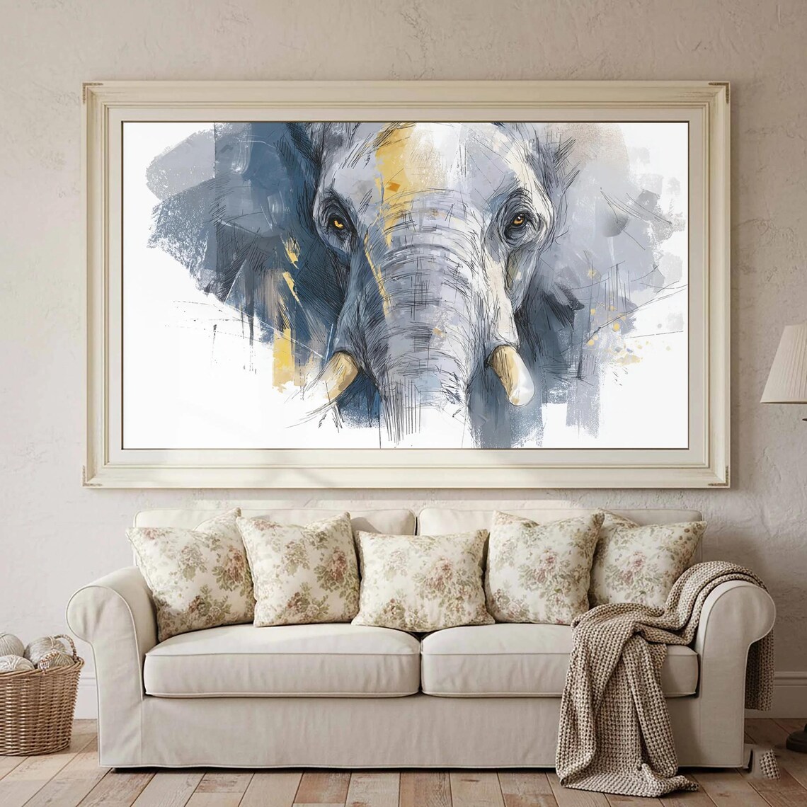 Elephant Portrait Canvas Wall Art Watercolor Style Print