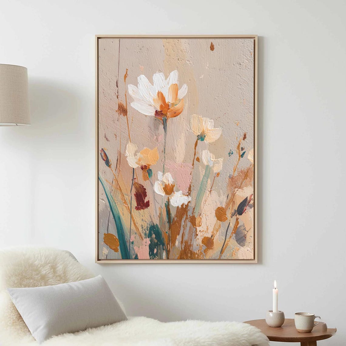Abstract Wildflowers Warm Earth Tones Textured Canvas Poster