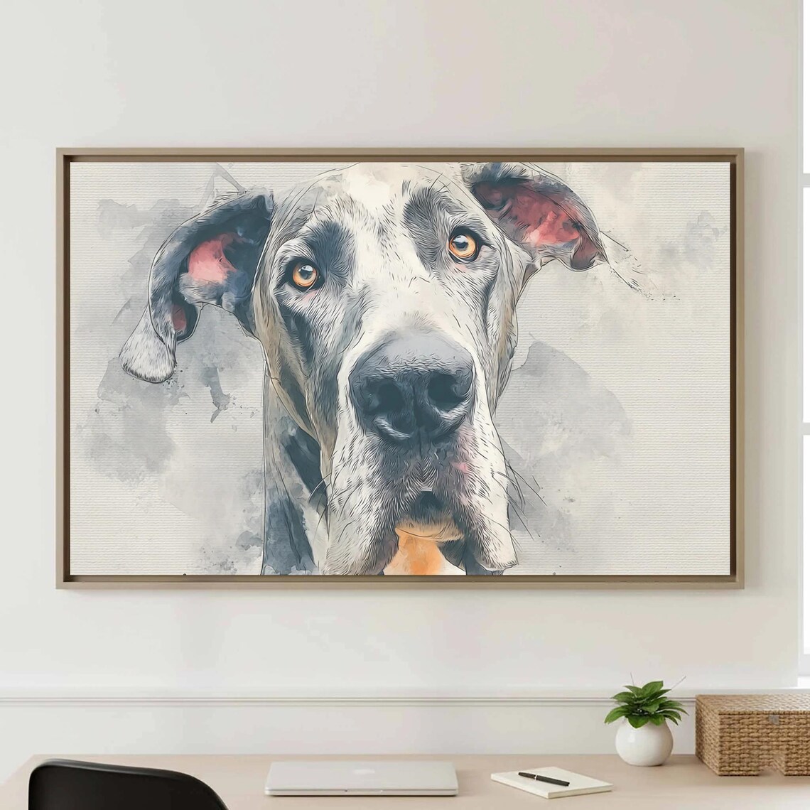Great Dane Portrait Watercolor Painting Expressive Dog Poster
