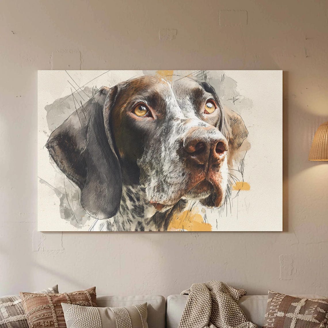 Cute German Shorthaired Pointer Watercolor Dog Portrait Wall Art