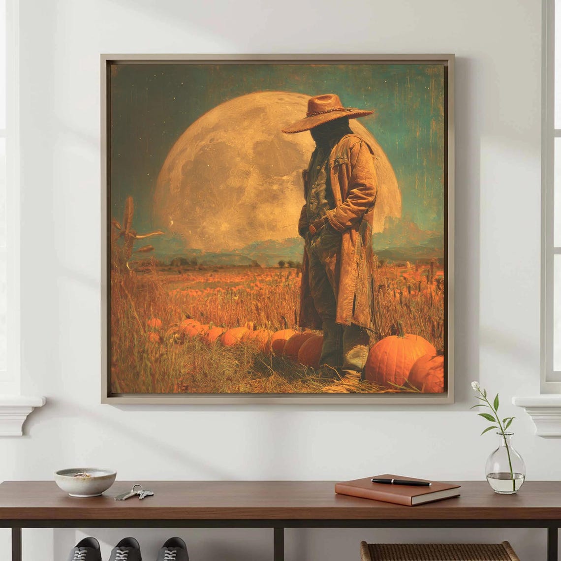 Harvest Moon Pumpkin Field Farmer Vintage Fall Decor Art Poster
