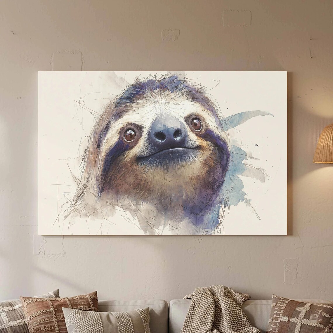 Sloth Portrait Canvas Print Watercolor Animal Wall Art