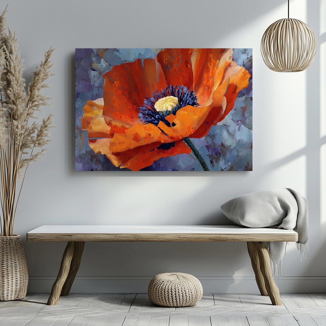 Bold Orange Poppy Flower Oil Painting Poster Close Up Floral Art