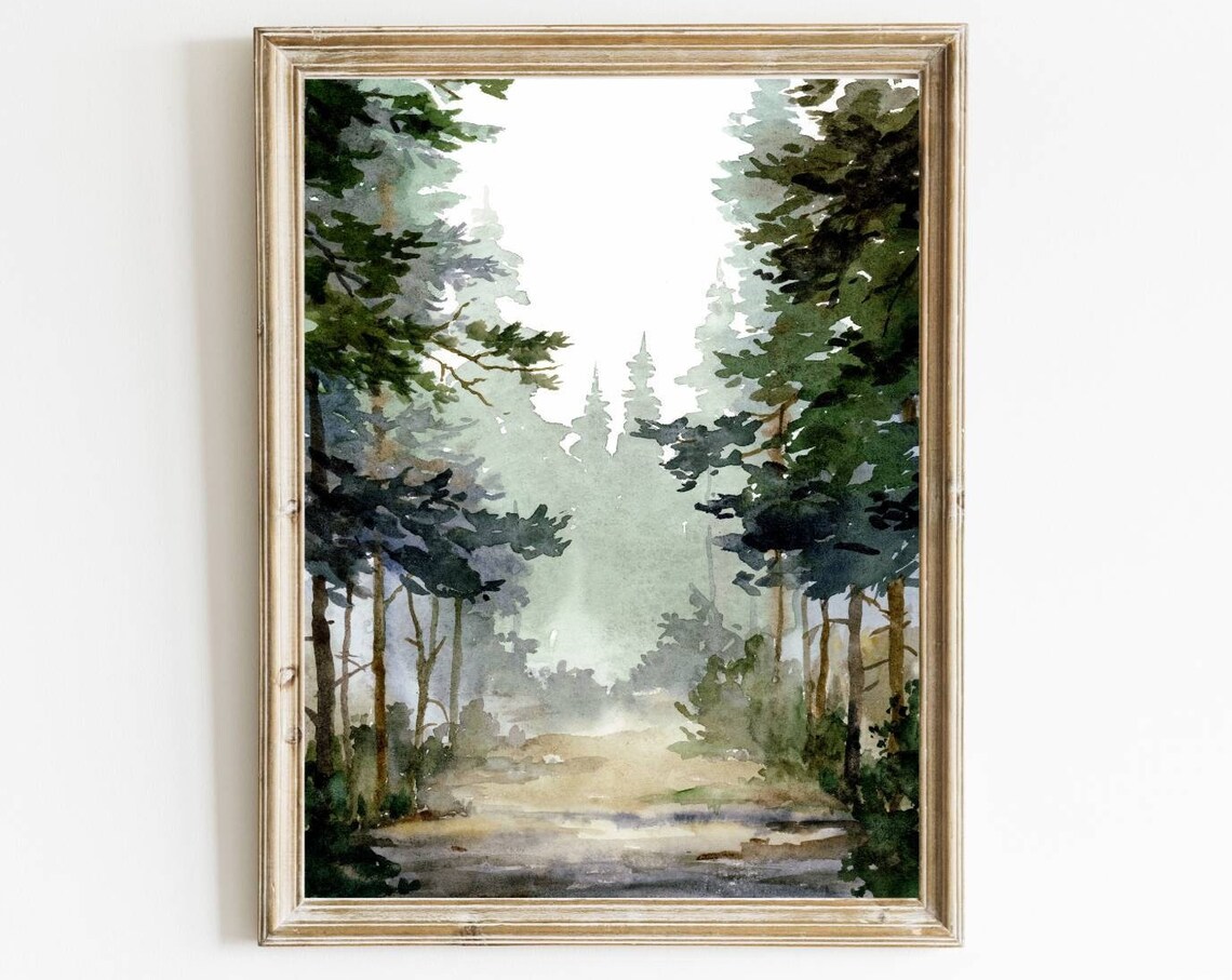Forest Road Watercolor Pine Tree Art Print