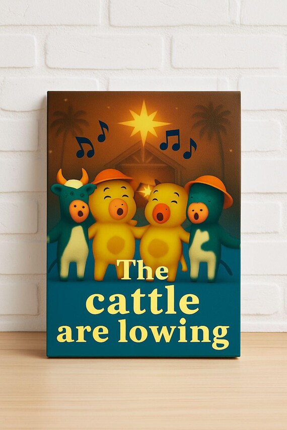 The Cattle Are Lowing Christmas Carol Cute Singing Cows Poster