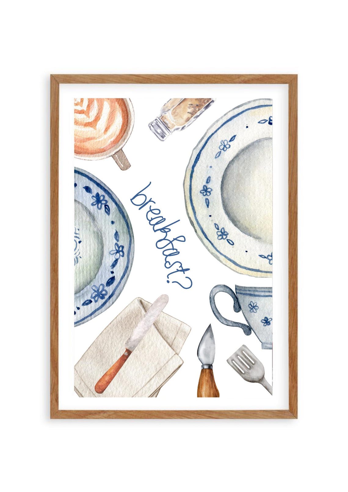 Breakfast Time Watercolor Blue Tableware Kitchen Decor Poster - Image 3