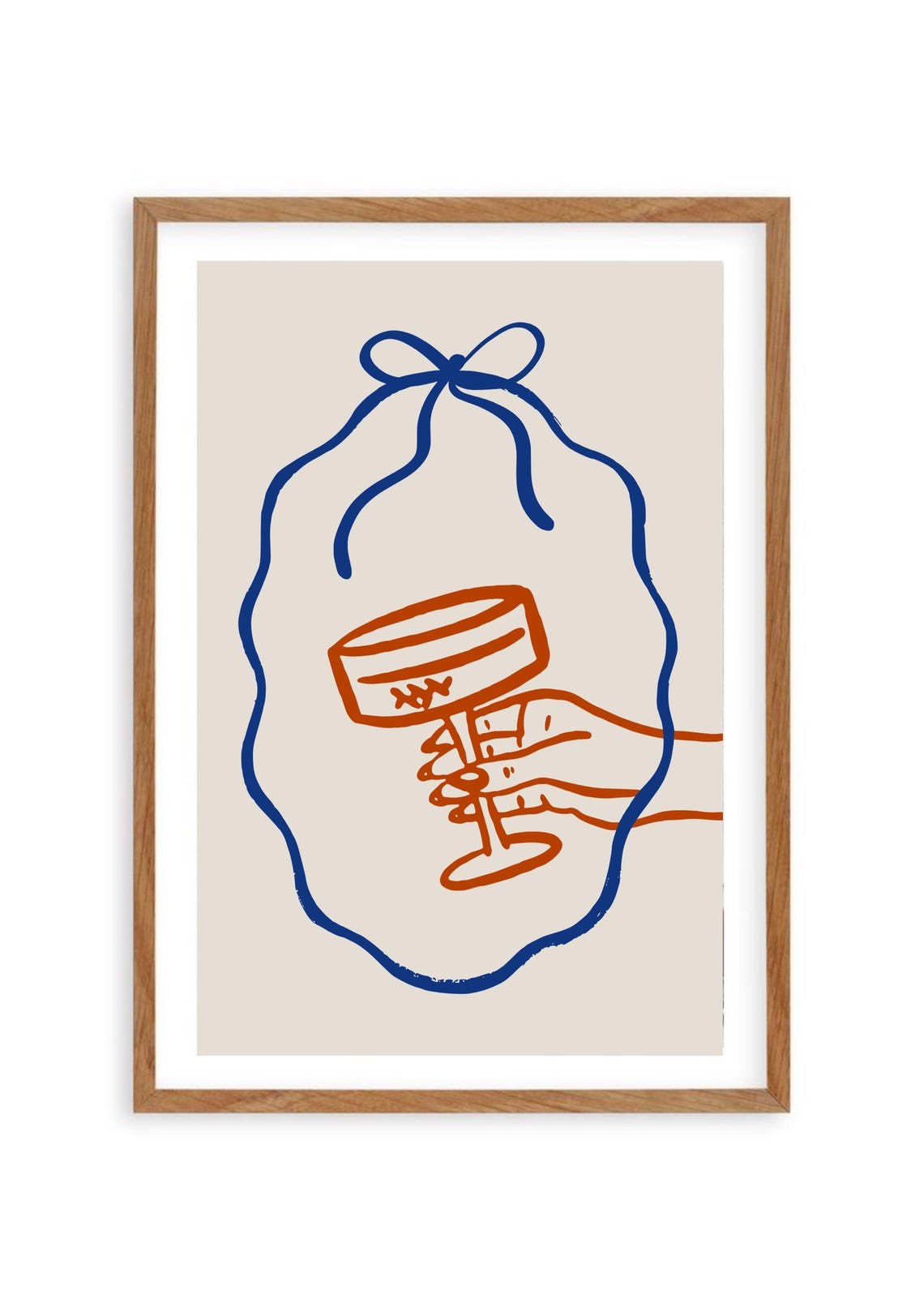 Hand Holding A Cocktail In Minimalist Line Art With Bow Poster