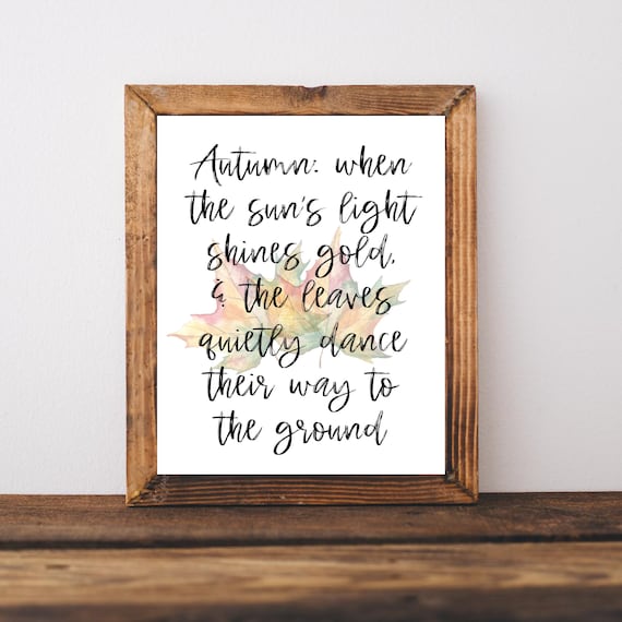 Autumn When the Sun's Light Shines Gold Watercolor Fall Leaves Poster