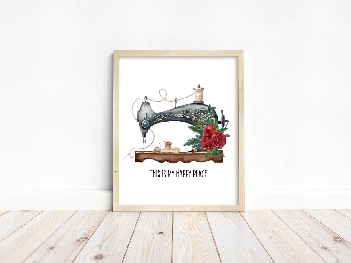 This Is My Happy Place Vintage Sewing Machine Floral Wall Art - Image 3
