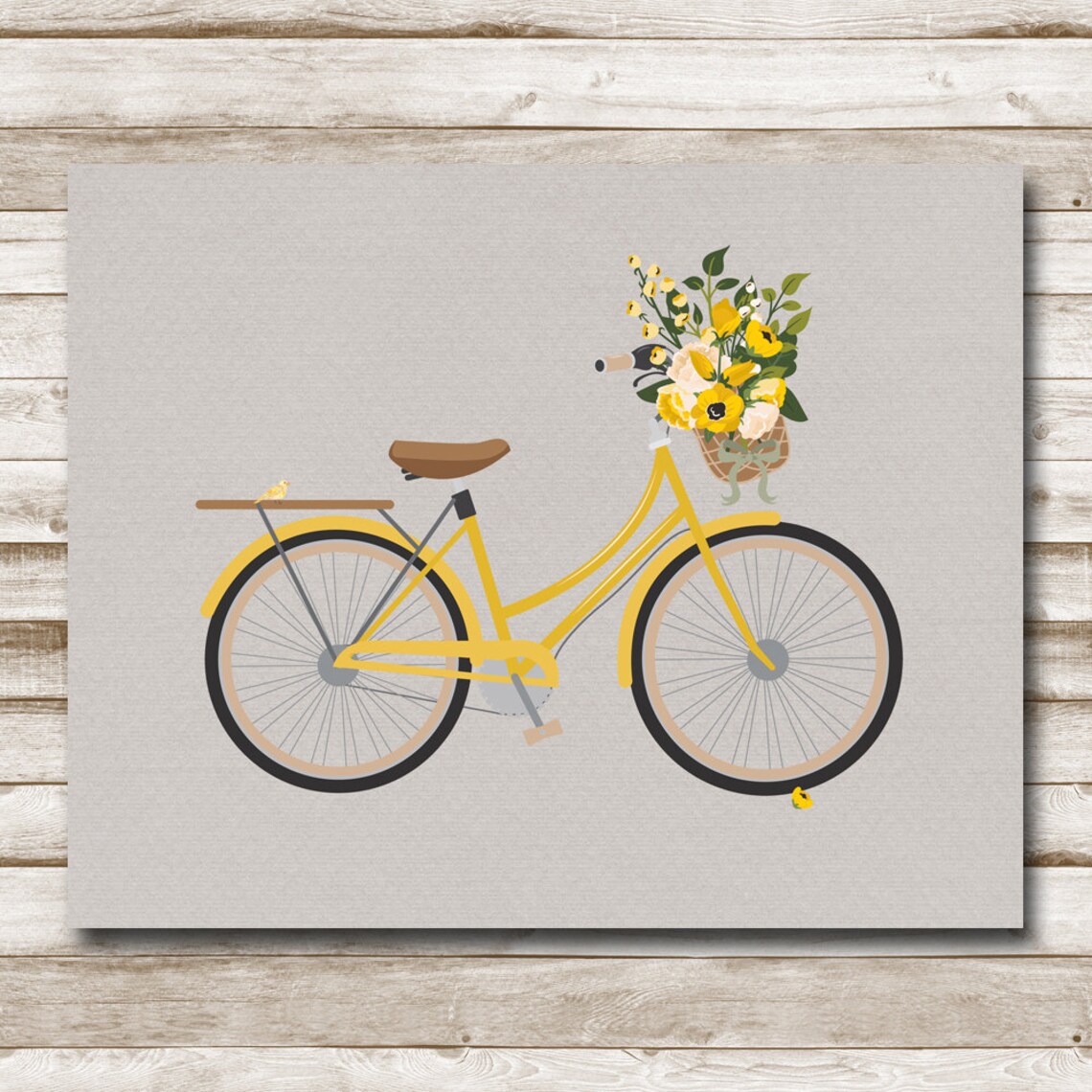 Yellow Vintage Bicycle With Flower Basket Minimalist Retro Bike Poster - Image 4