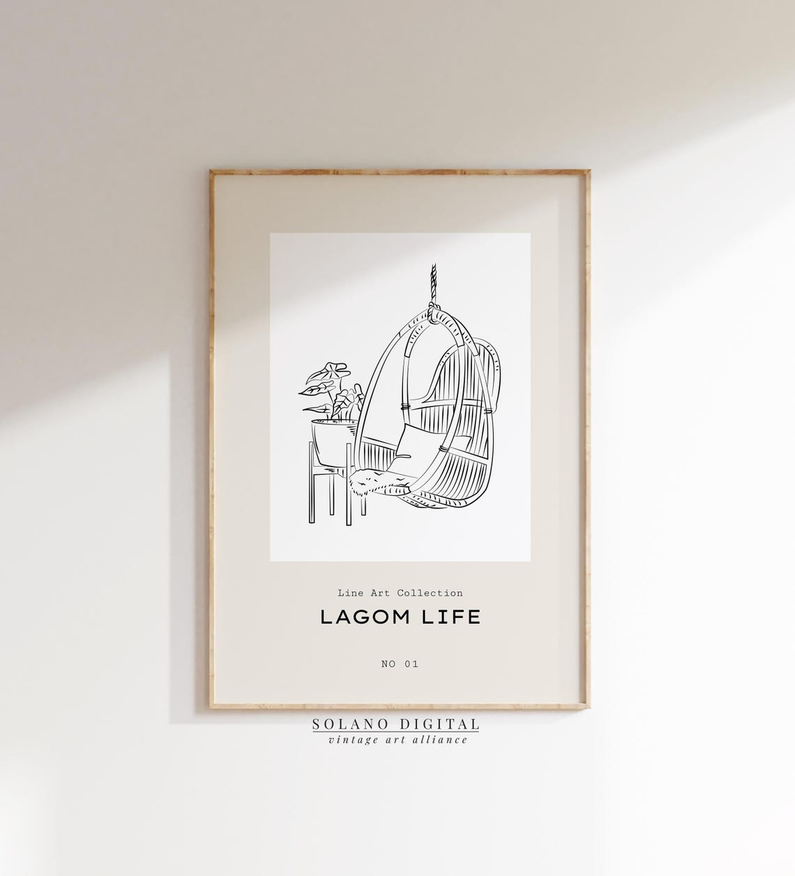 Lagom Life Rattan Hanging Egg Chair Scandinavian Line Art Poster
