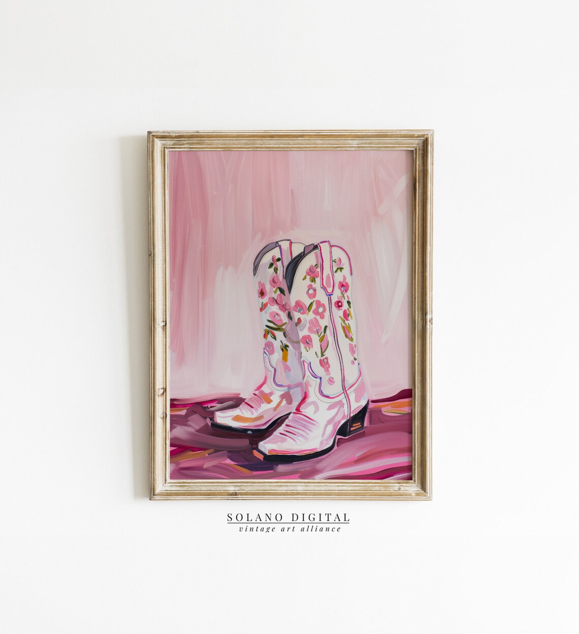 Pink Floral Cowgirl Boots Western Nursery Girly Room Art Poster