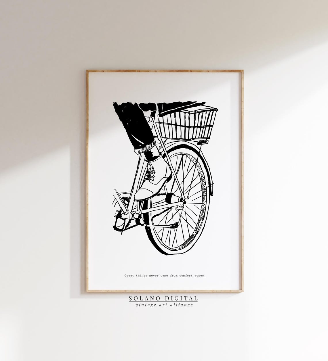Vintage Bicycle Rider Comfort Zone Quote Minimalist Line Art Poster