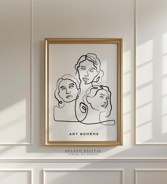 Three Women Line Art Print Modern Boho Wall One Female Face Poster Minimalist Artwork