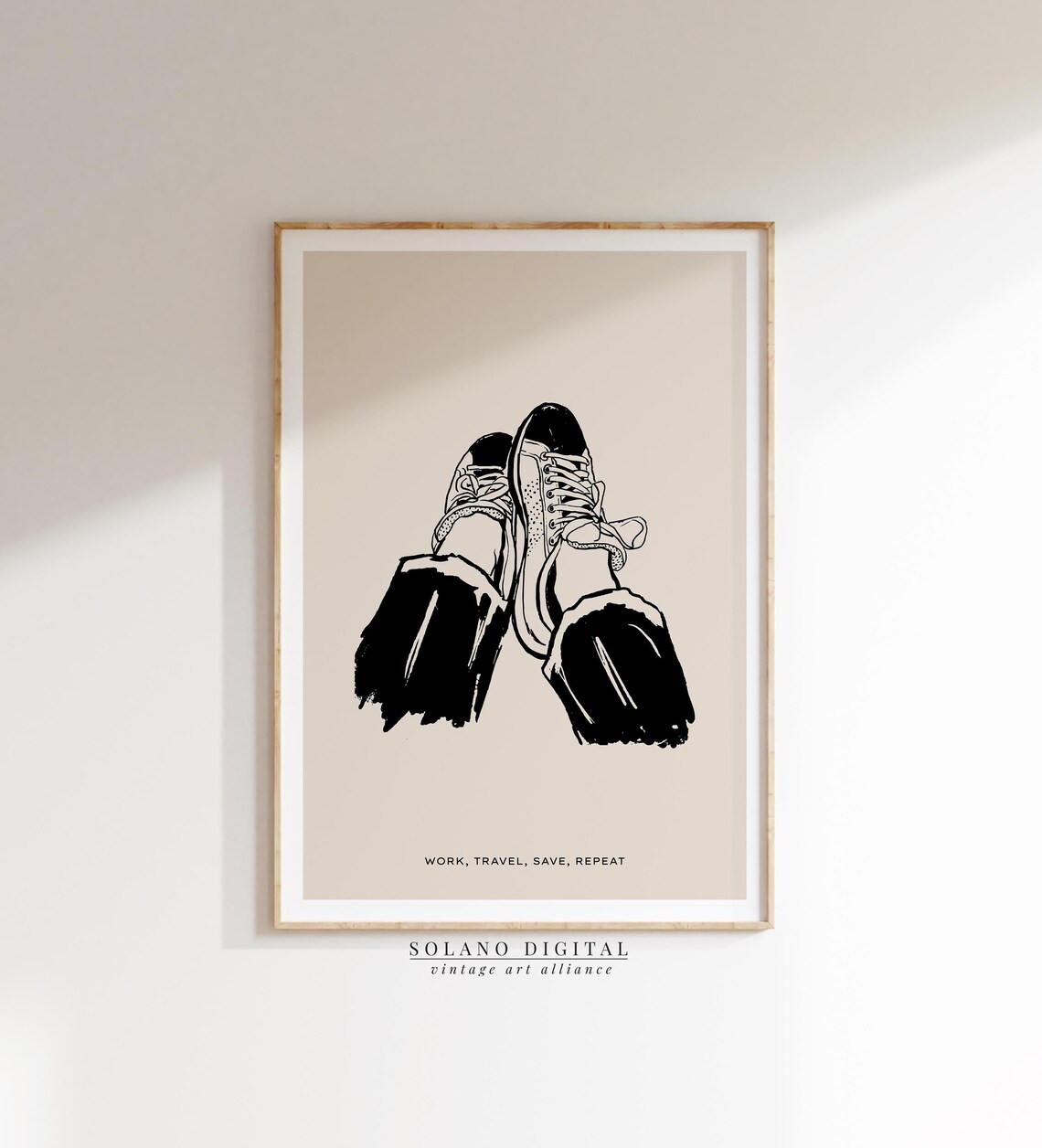 Work Travel Save Repeat Poster Minimalist Wall Art Print Sneaker Illustration Modern Quote