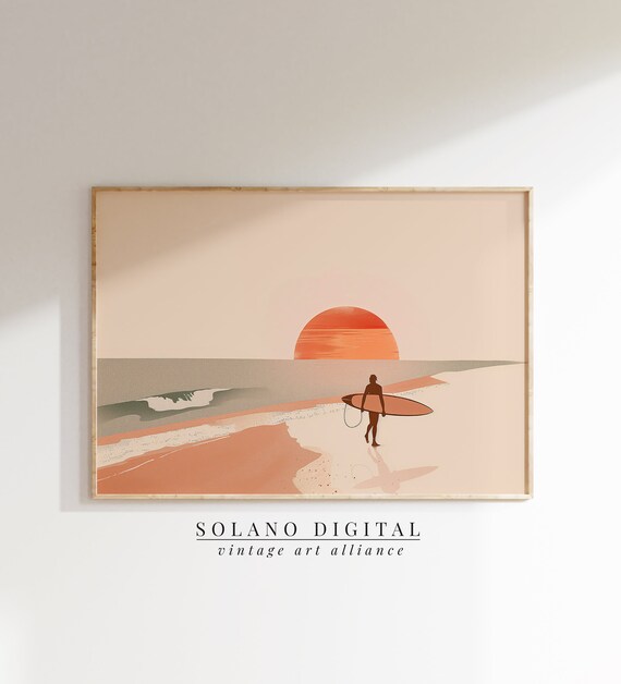 Surf And Sunset Print Beach Wall Art Poster Inspired Artwork Surfboard Picture Of A Surfer Retro Surfing 319