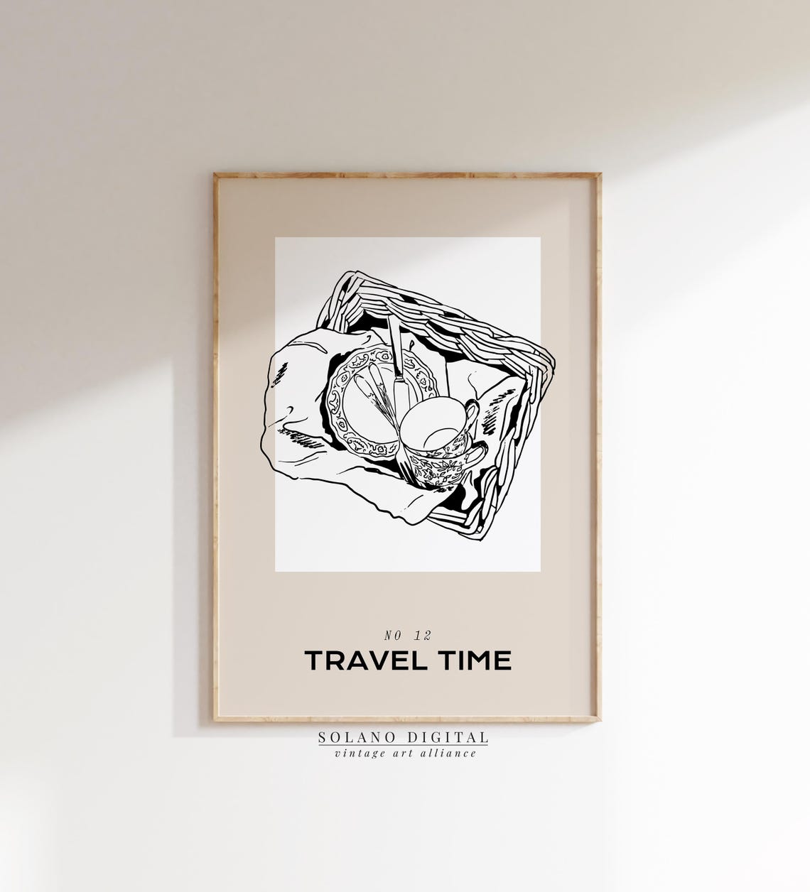 Travel Time No 12 Picnic Basket Line Art Minimalist Poster Kitchen