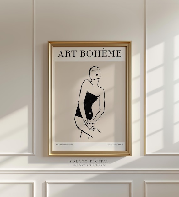 Art Bohème Seated Woman Figure Minimalist Ink Line Art Poster