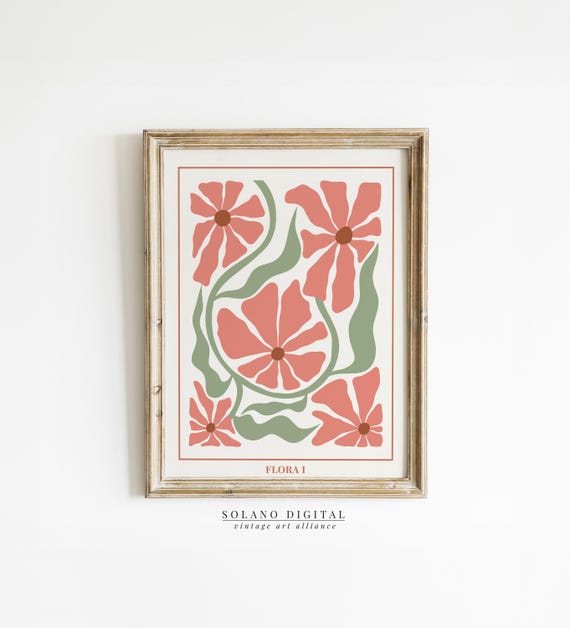Boho Abstract Flowers Print Terracotta Floral Prints Vintage Wall Art Market Poster Botanical