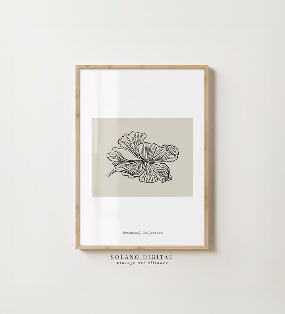 Botanical Line Art Print Minimalist Flower Illustration Modern Floral Wall Poster Black And Beige