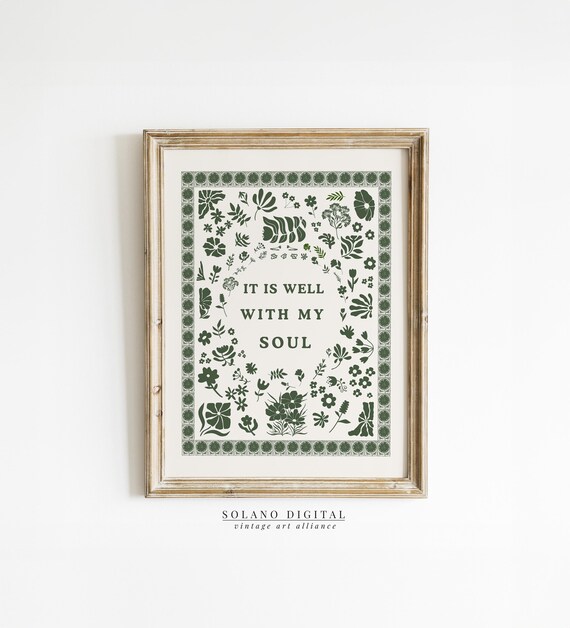 Forest Green It Is Well Print Instant Wall Art Trendy Decor Christian Kitchen Illustration Modern Quote
