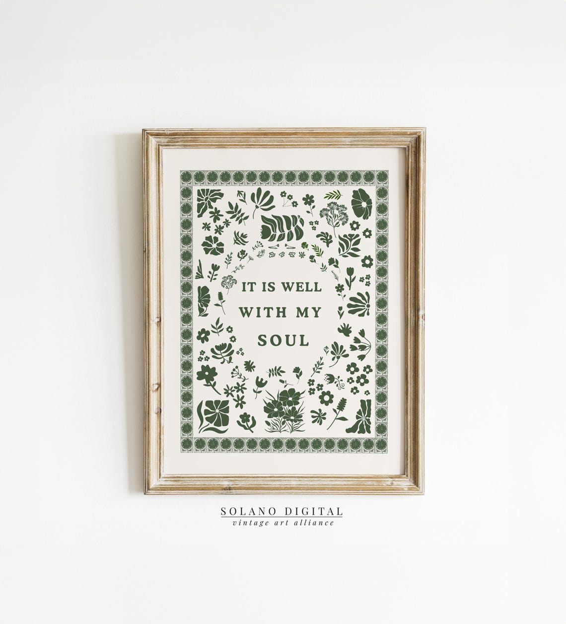 It Is Well With My Soul Quote Botanical Border Green Christian Poster