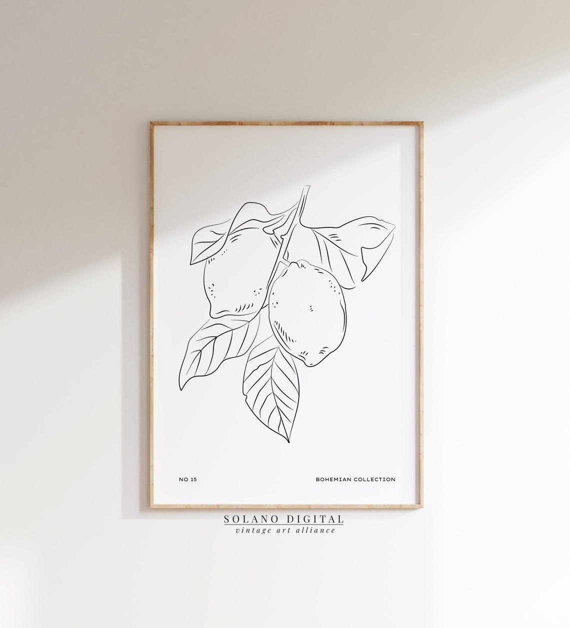 Lemon Botanical Art Citrus Fruit Line Drawing Wall Minimalist Kitchen Decor Print Boho