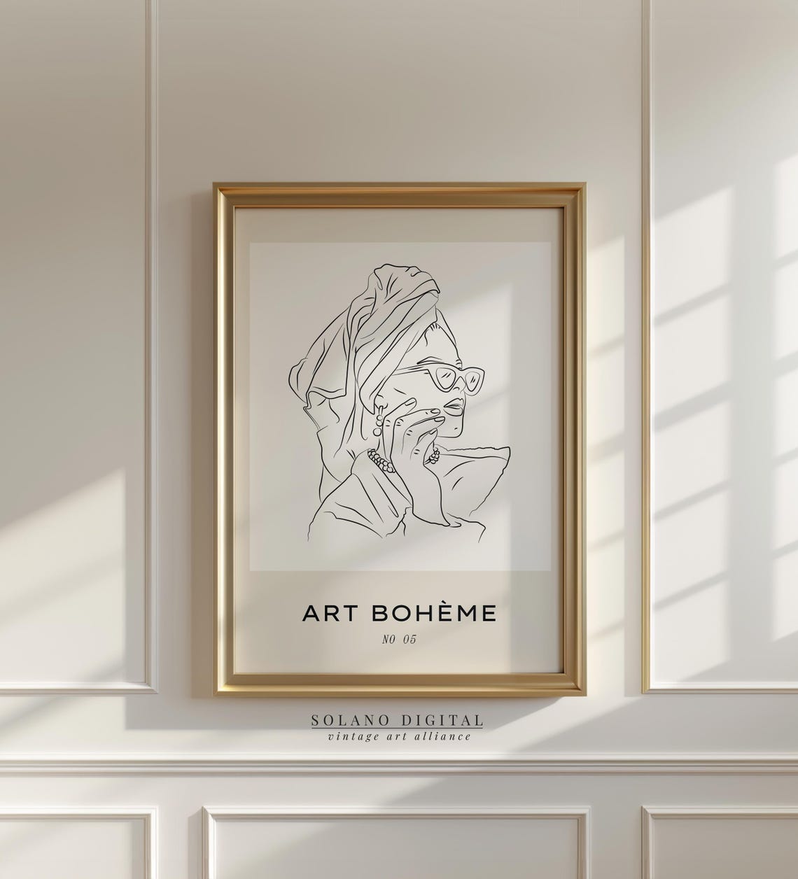Art Boheme Woman Headscarf Sunglasses Line Art Portrait Poster
