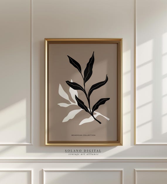 Boho Botanical Leaf Art Print Minimalist Plant Wall Neutral Modern Nature Poster For Living Room Or Bedroom Decor