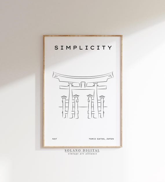 Torii Gates Japan Line Art Print Minimalist Japanese Architecture Poster Black White Zen Wall Decor Travel