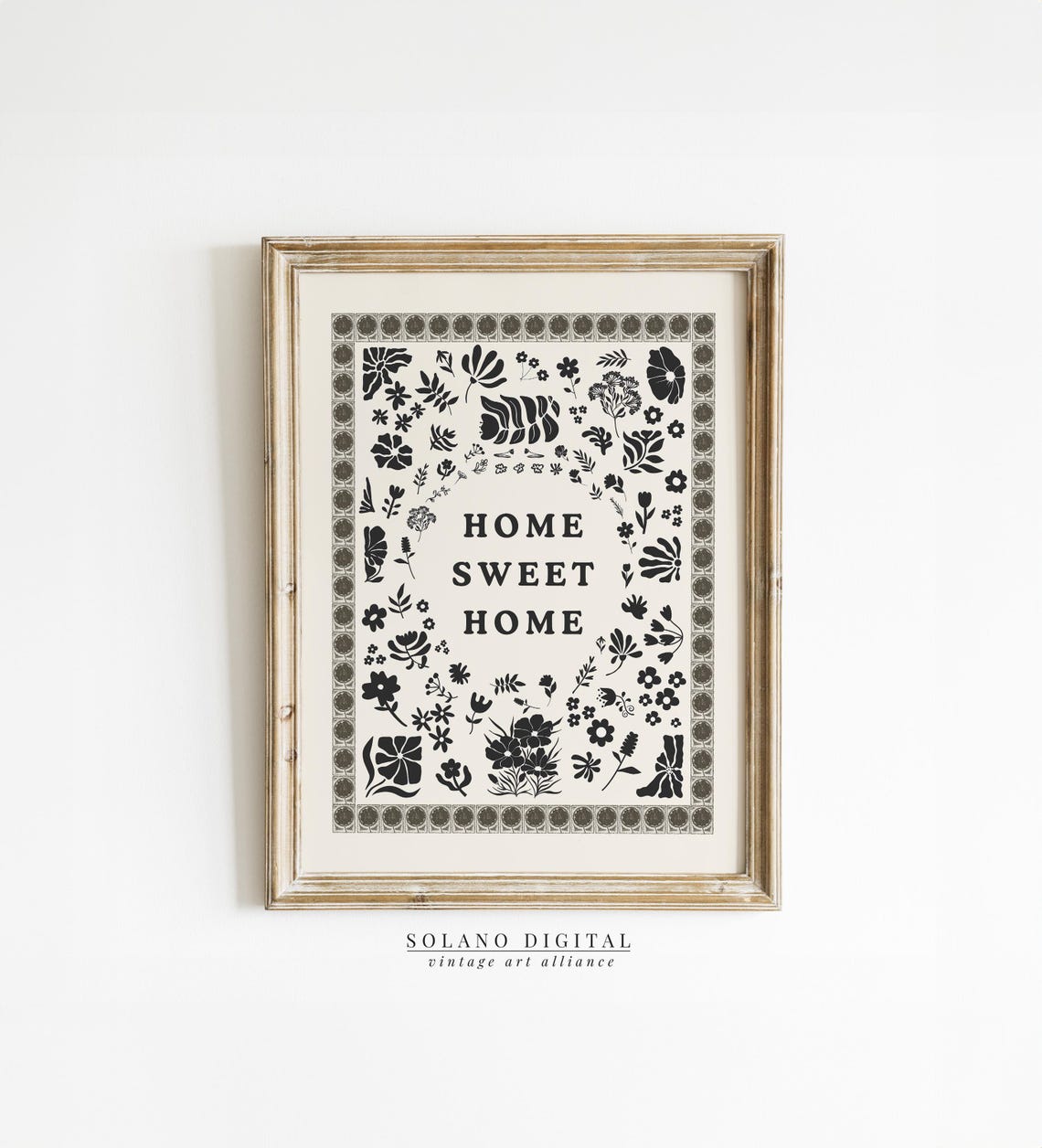 Home Sweet Home Black Botanical Poster Floral Quote Vintage Wall Decor