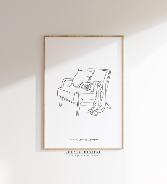 Minimalist Chair Line Art Cozy Living Room Scandinavian Interior Decor Modern Neutral Wall