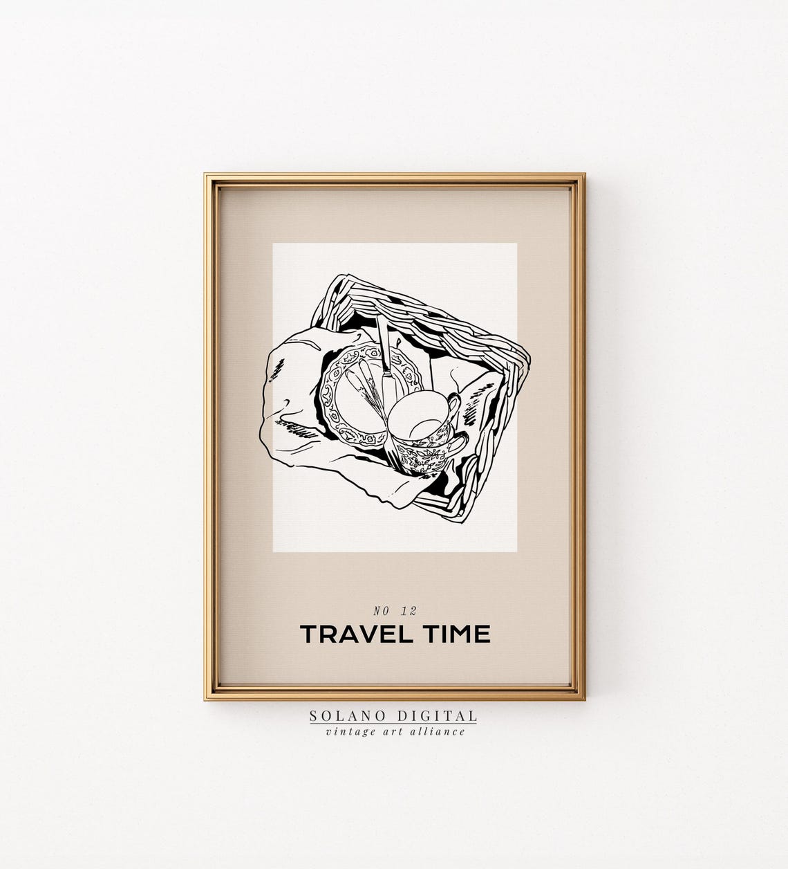 Travel Time Picnic Basket Sketch Minimalist Kitchen Wall Art