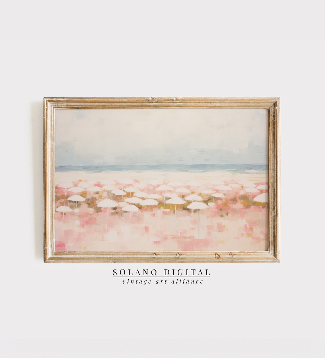 Abstract Beach Umbrellas Painting Soft Pink Coastal Seascape Wall Art