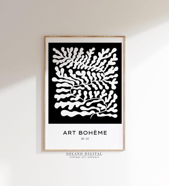 Black White Abstract Botanical Print Art Bohme Minimalist Cutout Seaweed Poster Wall Modern Boho Decor