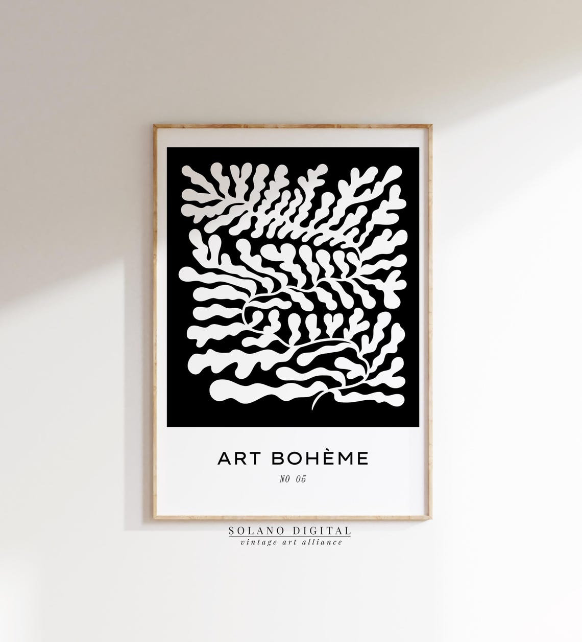 Black White Abstract Botanical Print Art Bohme Minimalist Cutout Seaweed Poster Wall Modern Boho Decor