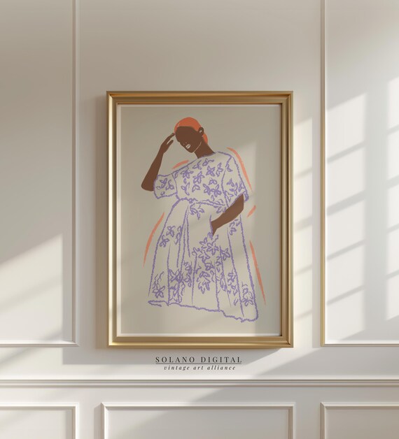 Fashion Illustration Wall Art Boho Woman Minimalist Portrait Poster Modern Line Decor