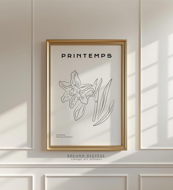 Spring Floral Line Art Print Minimalist Daffodil Botanical Poster Black And White Flower Wall Decor For