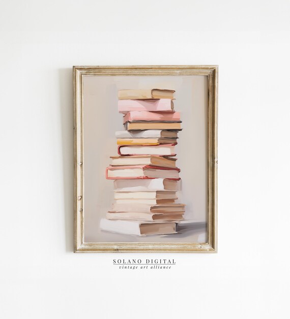 Soft Blush Stack Of Books Painting Cozy Book Lover Art Poster