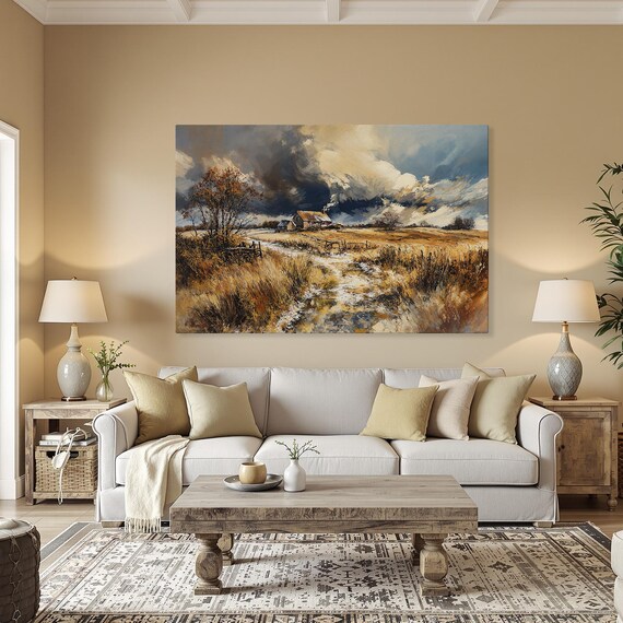 Stormy Sky Over Autumn Farmhouse Rustic Countryside Dramatic Landscape Poster