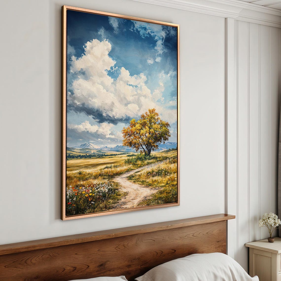 Winding Country Road Through Meadow With Dramatic Golden Tree Poster - Image 4
