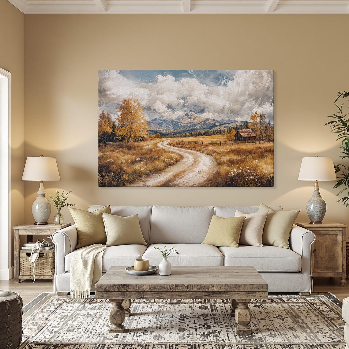 Autumn Country Road Rustic Barn Fall Landscape Scene Wall Art